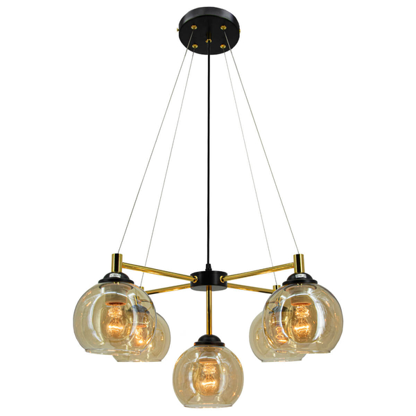 Wisząca lampa regulowana Vivien 6301/5 BL TR szklany klosz kaskada złoty czarny
