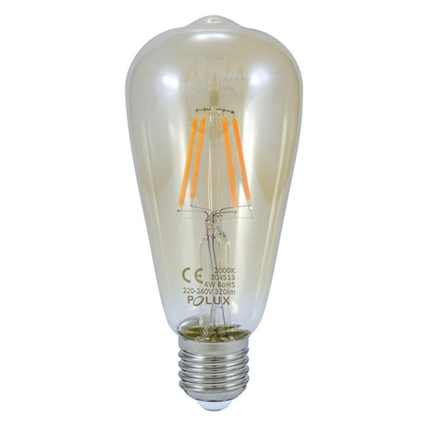 Klimatyczna żarówka podłużna Vintage Amber 304513 Polux ST64 LED 4W E27 edison 350lm 230V biała ciepła