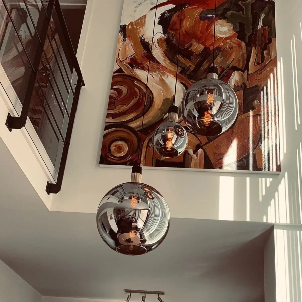 Szklana wisząca lampa Julius 34438/28/65 Lucide loftowa czarna złota