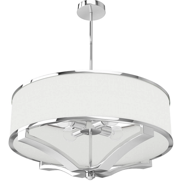 Klasyczna lampa wisząca Gerdo zwis abażurowy biały chrom