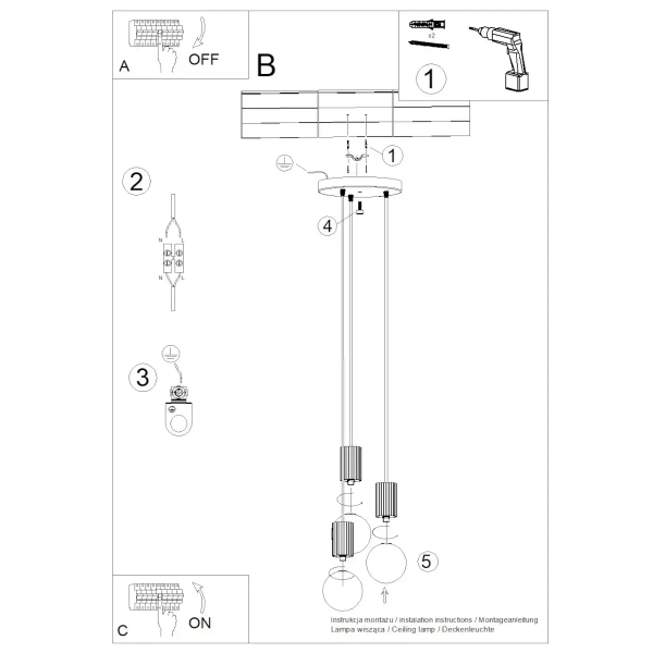 Ryflowana lampa wisząca HALO SL.1710 potrójna kule białe