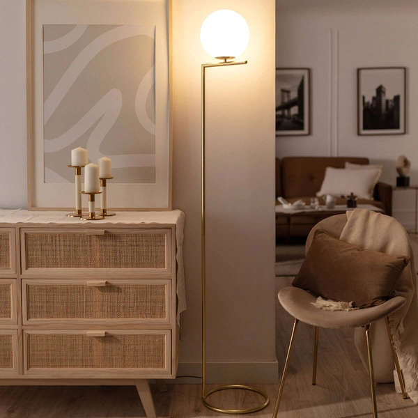 Kulista lampa podłogowa Home ABR-LSHH-E27 Abruzzo złoty biały