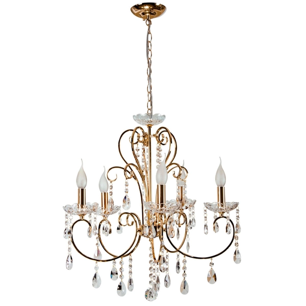 Wisząca lampa pałacowa AURORA 35-08575 szklana glamour z kryształkami złoty