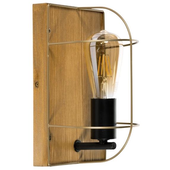 Industrialna lampa ścienna NETUNO 92011151 drewniana druciany drewno złoty