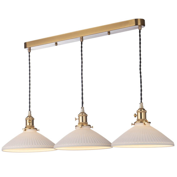 Wisząca lampa ceramiczna Hadano HAD3640-10 potrójna mosiądz biały