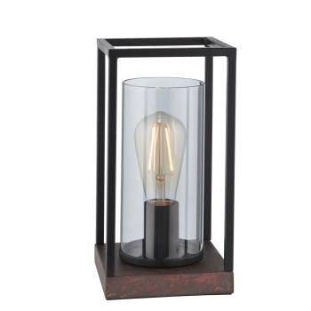 Industrialna stołowa lampa Caleb 93036 ramka czarna brązowa