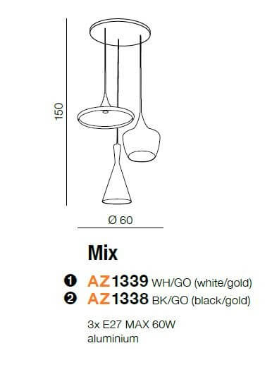 Wisząca lampa loftowa Mix do jadalni nad stół biała złota