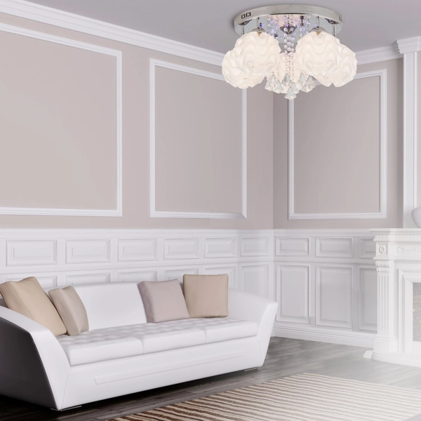 LAMPA sufitowa SADA LP-119/5C Light Prestige eklektyczna OPRAWA łańcuszki crystal glamour białe srebrne