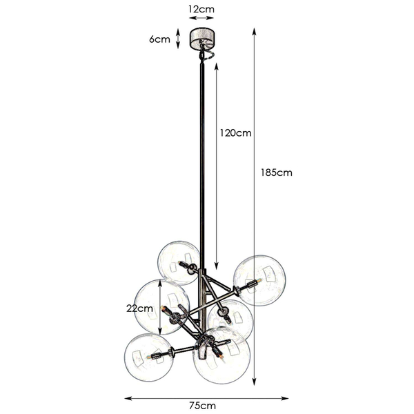Wisząca LAMPA hygge ANDREW 107748 Markslojd szklana OPRAWA molekuły bubbles kule balls sticks czarne przezroczyste