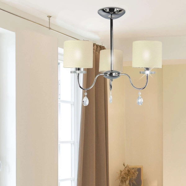 Żyrandol ESTERA 33-11664 abażurowa klasyczna kryształki chrom kremowa