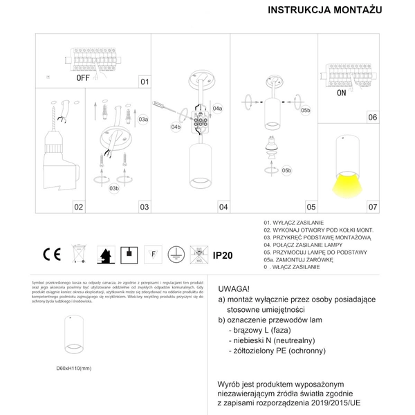 Lampa przysufitowa punktowa Stala 301001005 Elkim salonowa tuba złota