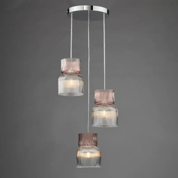 Szklana lampa wisząca Auberta AUB0303 do jadalni potrójna chrom