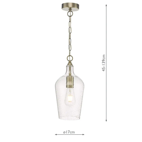 Wisząca lampa na łańcuchu Nida NID0175 dmuchane szkło mosiądz
