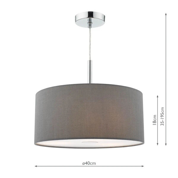 Abażurowa wisząca lampa Ronda RON1039 okrągła tuba szary chrom
