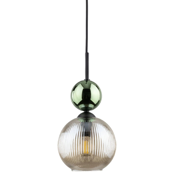 Szklana zwisająca lampa Sophia Green 11145 żebrowana kula zielony