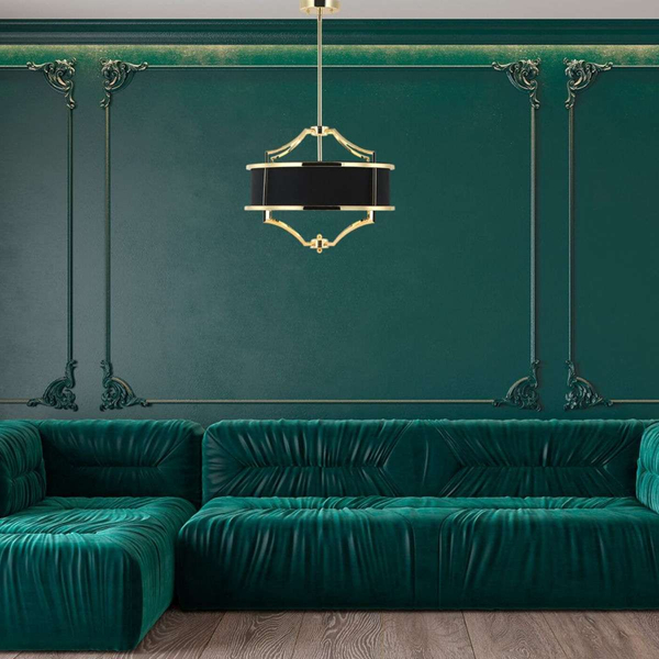 LAMPA okrągła Stesso Gold Nero M Orlicki Design wisząca OPRAWA w stylu klasycznym abażurowa czarna złota