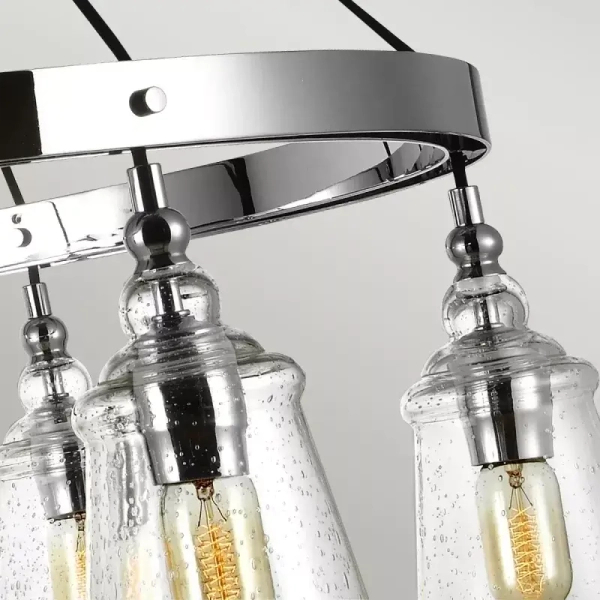 Wisząca lampa z łańcuchem LORAS QN-LORAS6 szklana przezroczysta chrom