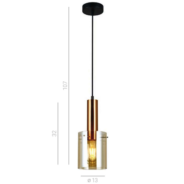 Wisząca LAMPA skandynawska SARDO PND-5581-1-BRO+AMB Italux loftowa OPRAWA szklany ZWIS okrągła tuba mosiądz bursztynowa