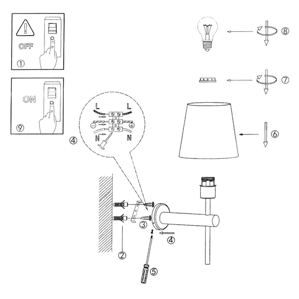 Ścienna LAMPA klasyczna TIVOLI LP-1133/1W WH Light Prestige abażurowa OPRAWA kinkiet okrągły na wysięgniku biały