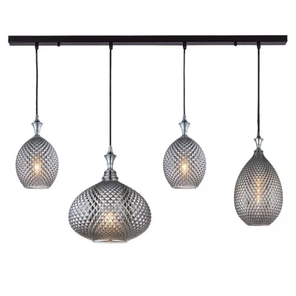 Podłużna sufitowa lampa 19240 szklana nad stół przydymiona szary czarny