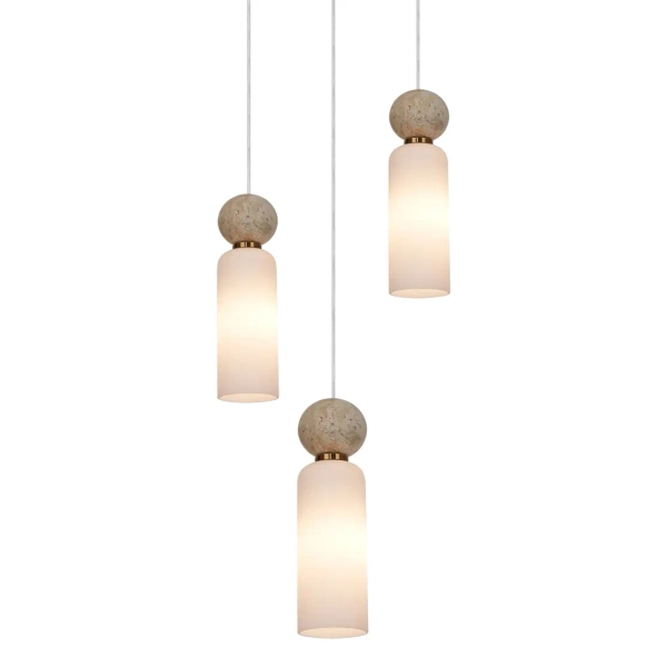 Szklana wisząca lampa Santos PND-95331-3-BRSS potrójna biała mosiądz