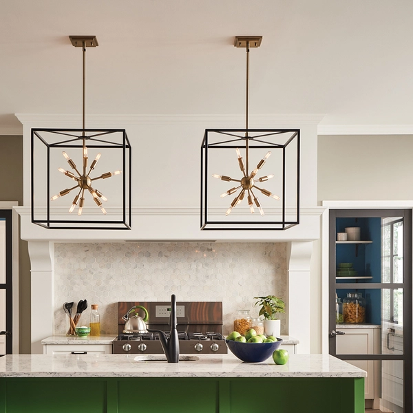 Wisząca lampa gwieździsta QN-AROS-12P klatka czarna złota