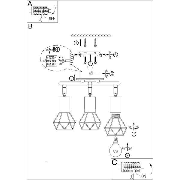 Przysufitowa lampa kierunkowa Xara 54802S-3H czarna drewno