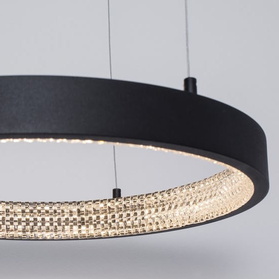 Glamour LAMPA wisząca MORON LE41722 Luces Exclusivas metalowa OPRAWA okrągy ZWIS LED 25W 3000K ring z krysztakami czarny