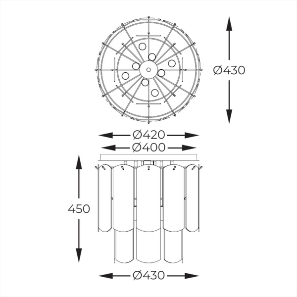 Sufitowa lampa Nira MX3523-8M-EBCN Zumaline metal szkło czarny przydymiony