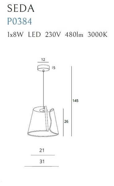 Lampa wisząca SEDA P0384 zwis do salonu LED 8W 3000K złoty