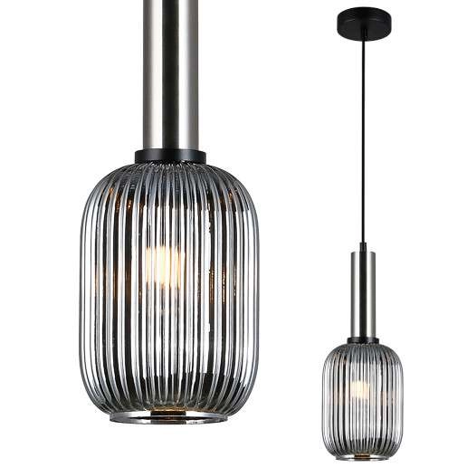 LAMPA wisząca ANTIOLA PND-5588-1M-SC+SG Italux szklana OPRAWA loftowy zwis plisowany nikiel przydymiony