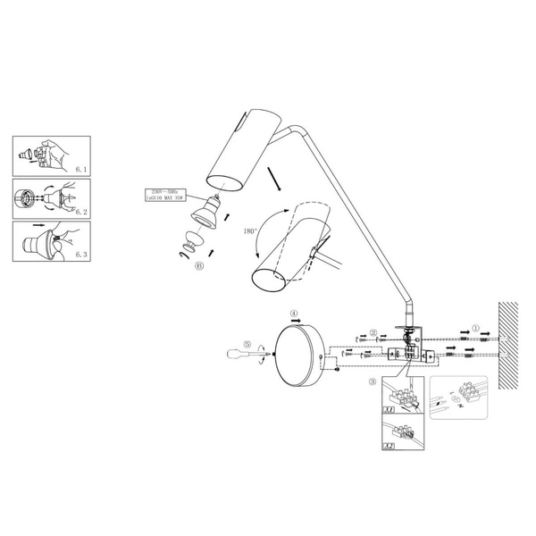 Kinkiet LAMPA ścienna FUTURO LP-17001/1WL GD/BK Light Prestige regulowana OPRAWA metalowa tuba na wysięgniku czarna złota