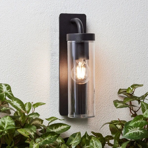 Zewnętrzna lampa ścienna Aosta 96355/06 IP44 tuba czarny przezroczysty