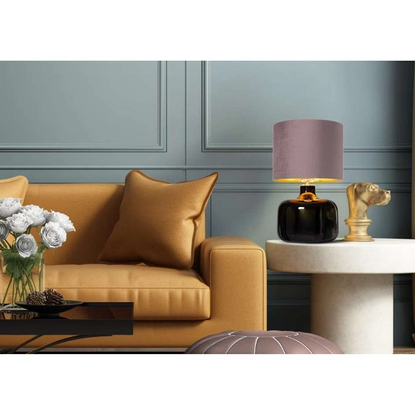 Biurkowa LAMPKA stojąca LORA 41052116 Kaspa stołowa LAMPA klasyczna szklana abażurowa czarna różowa