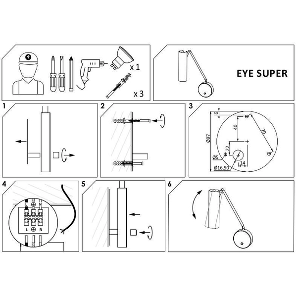 Ścienna LAMPA tuba EYE SUPER 6501 Nowodvorski metalowa OPRAWA kinkiet na wysięgniku czarny