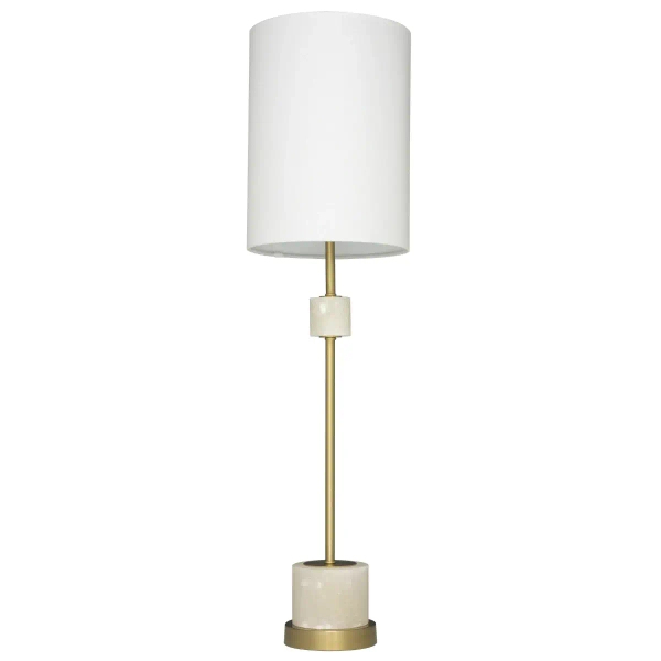 Stołowa lampka Bari T01040BR-WH Cosmolight tuba abażur do gabinetu mosiądz biała