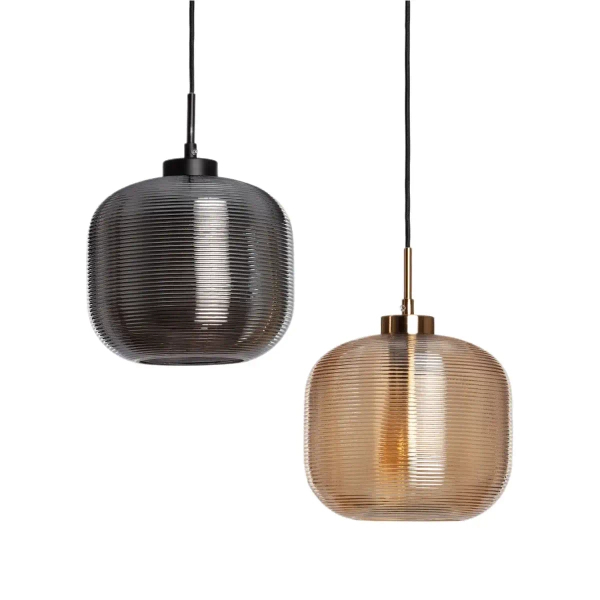 Szklana lampa wisząca Bonzo ABR-LWS-A-BON prążkowana bursztynowa