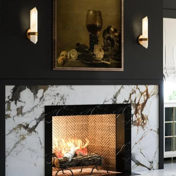 Alabastrowy kinkiet na ściane Valencia QN-VALENCIA-1WB-VBS-AR mosiądz