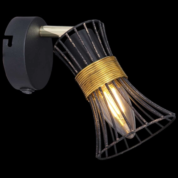 Rustykalna LAMPA ścienna PURRA 54814-1 Globo kinkiet OPRAWA metalowa klatka druciana czarna złota