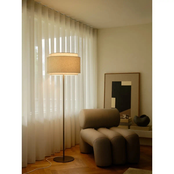 Podłogowa lampa do salonu Takai 2520054018 tkanina beżowy biały