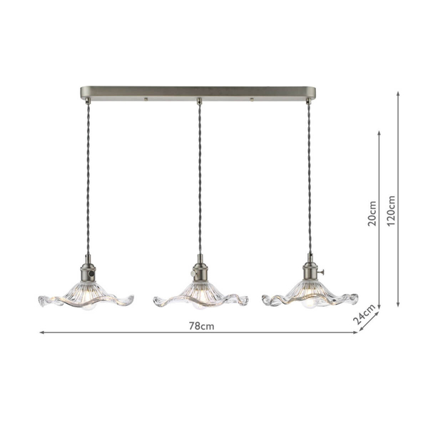 Wisząca lampa szklana Hadano HAD3661-12 falista chrom przezroczysty