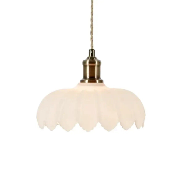 Zwisająca lampa nad blat Kurage 108857 falista mleczny klosz mosiądz
