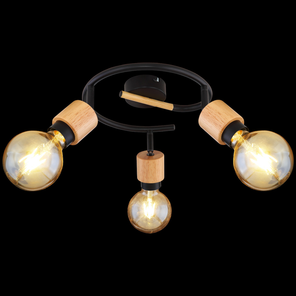 Regulowana LAMPA sufitowa JORNA 54031-3 Globo metalowa OPRAWA reflektorki czarne drewno