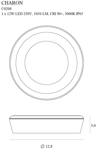 Natynkowa LAMPA okrągła CHARON C0208 Maxlight metalowy plafon LED 12W 3000K do łazienki sufitowy IP65 czarny