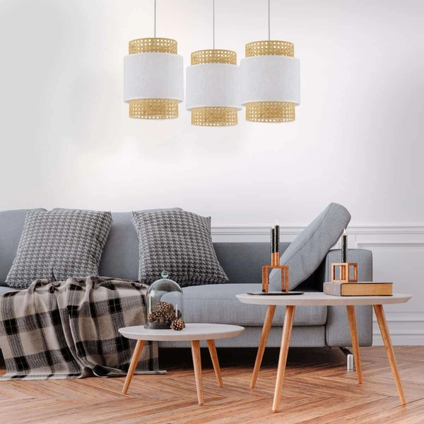Potrójna lampa zwisowa ekologiczna Boho 6537 TK Lighting ratanowa biała