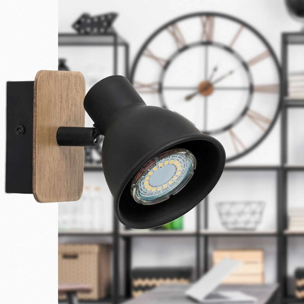 Kinkiet LAMPA ścienna MAC 5902 Rabalux metalowa OPRAWA skandynawski reflektorek regulowany drewno czarny