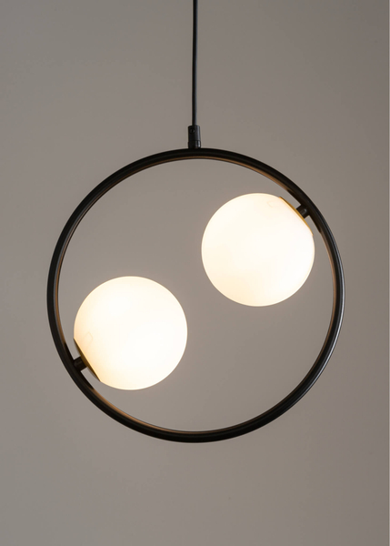 Nowoczesna lampa wisząca Ring czarna 2-punktowa szklane kule