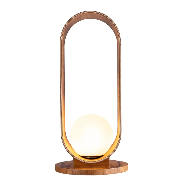 Owalna lampa stołowa Sfera QN-SFERA-TL-L-TEAK kula na komodę brązowy biały