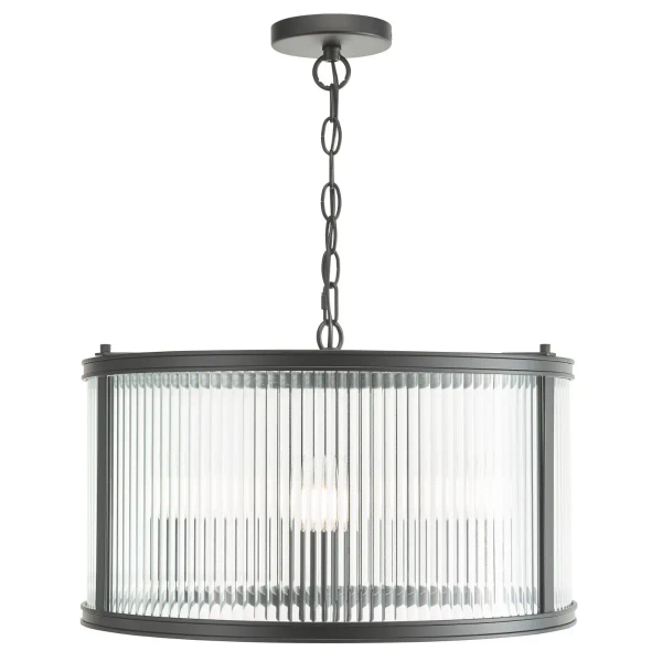 Ryflowana wisząca lampa Bianka BIA0322 do jadalni na łańcuchu czarny