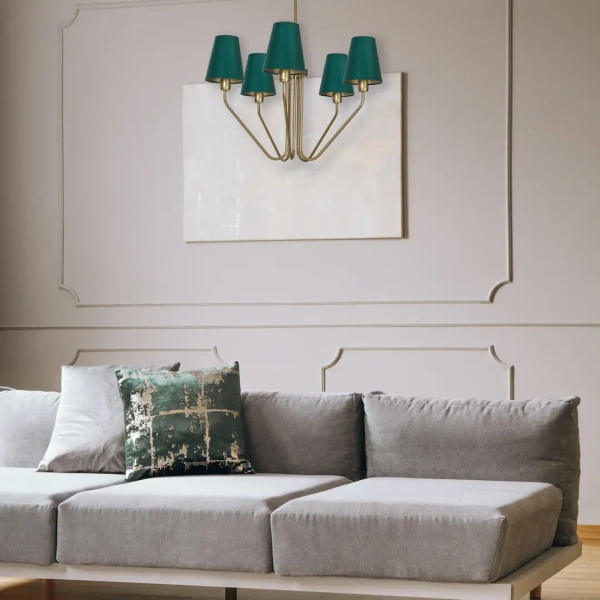 Żyrandol do sypialni VICTORIA MLP4908 tkaninowy zielony mosiądz